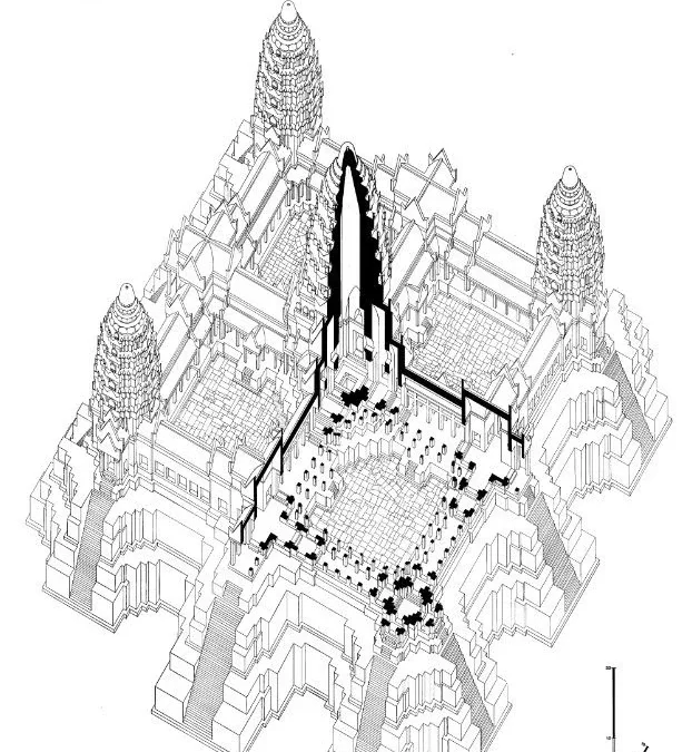 What lies hidden beneath the main tower of Angkor Wat?